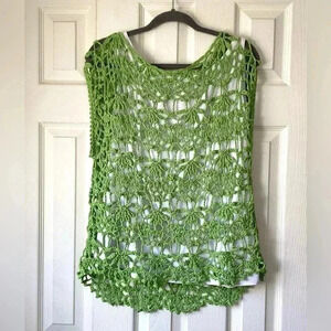 New Crochet Handmade Green Sleeveless Cover up blouse Top  size Large